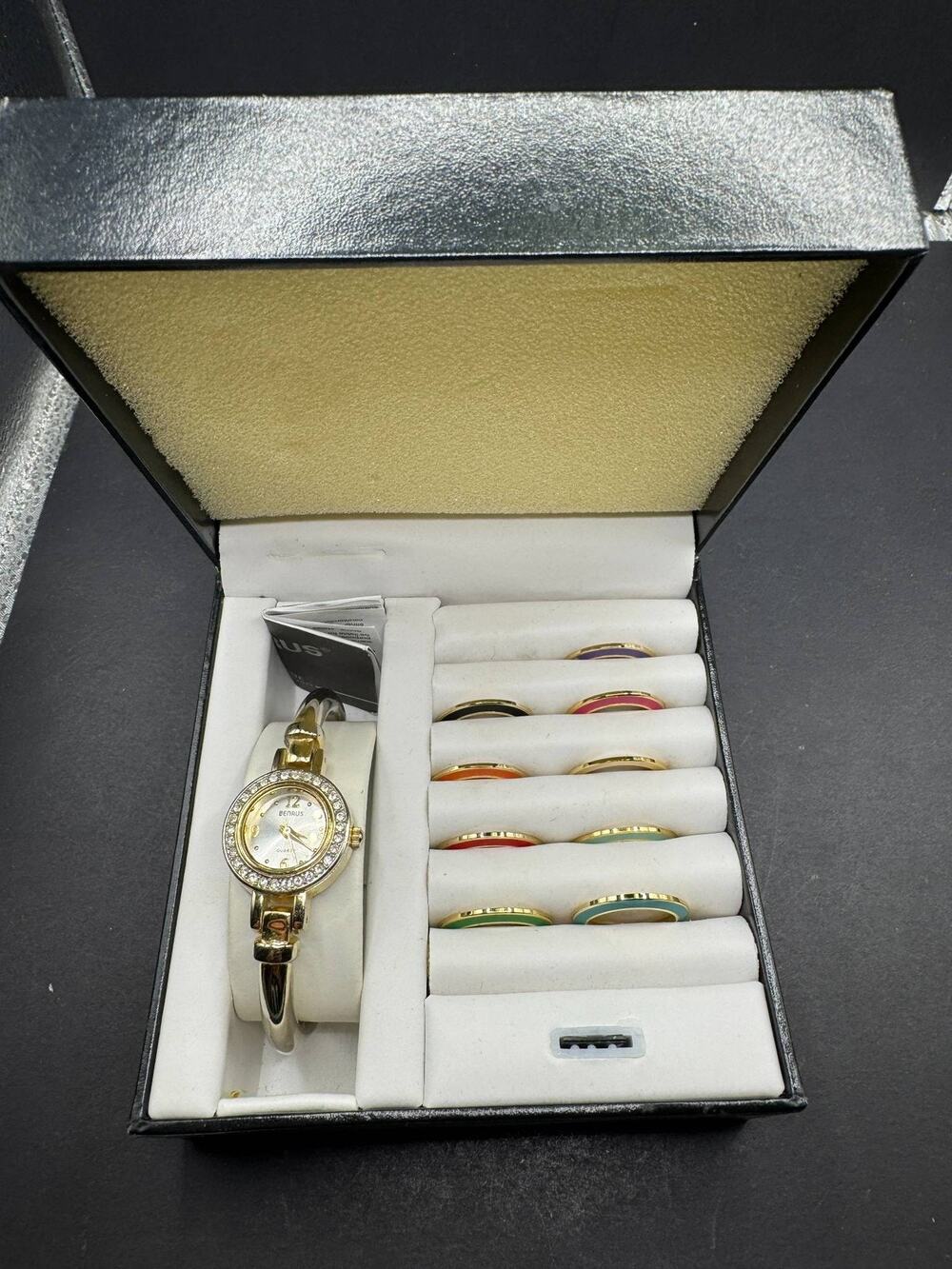 Benrus Women's Quartz Wristwatch with Interchangeable Color Bezel Ring Set
